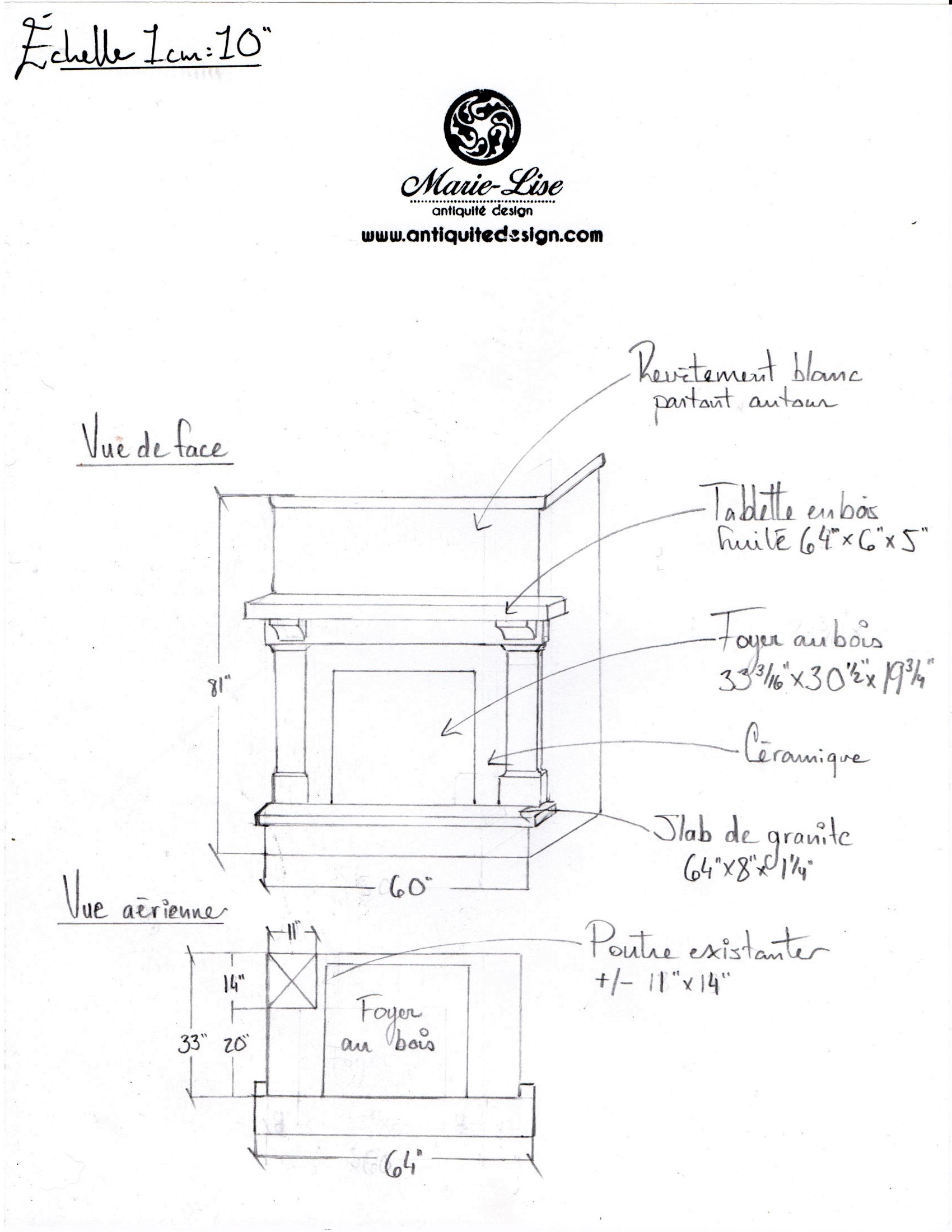 Foyer central avec vieilles briques chaulées