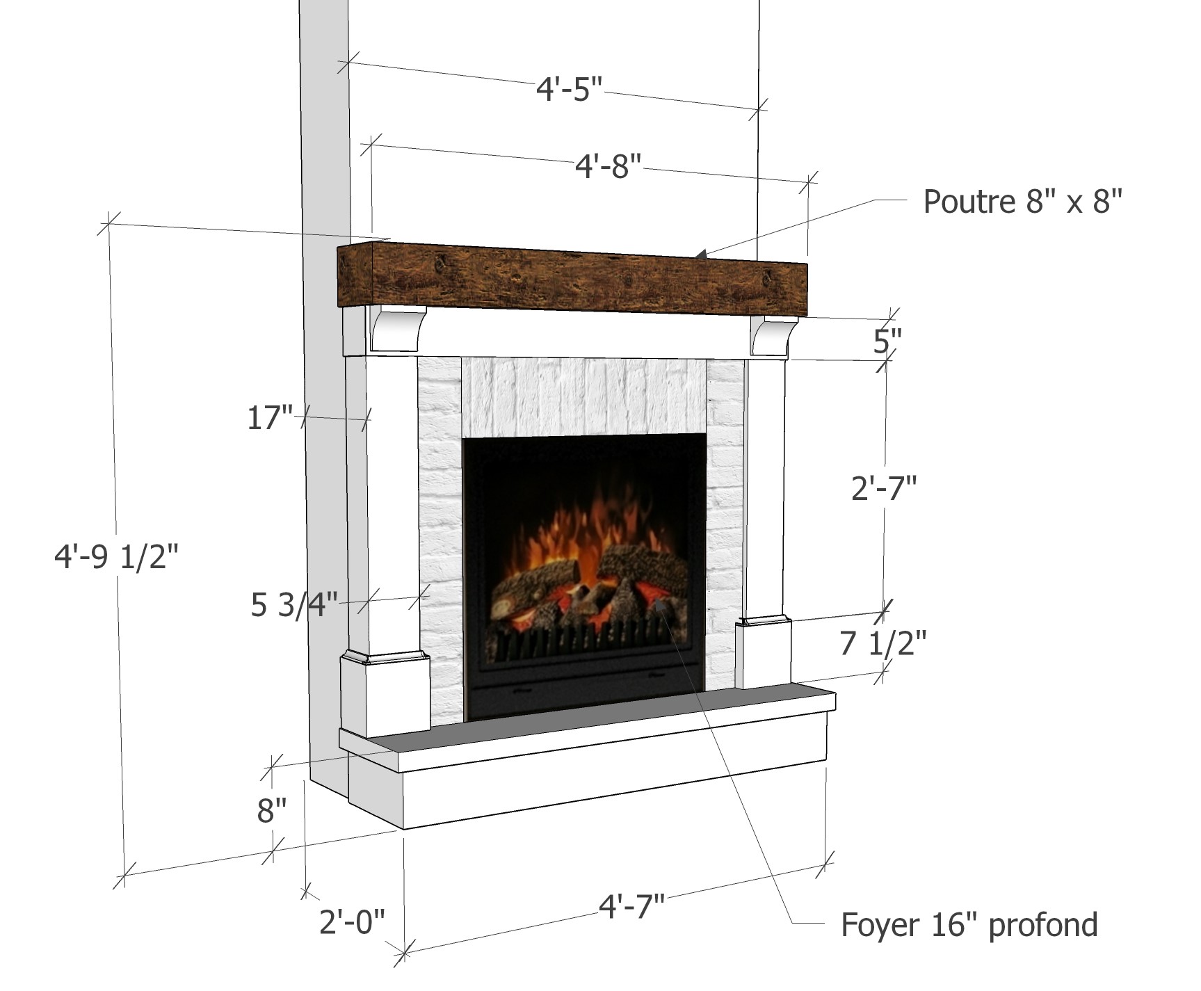 Verrière avec foyer et poutres