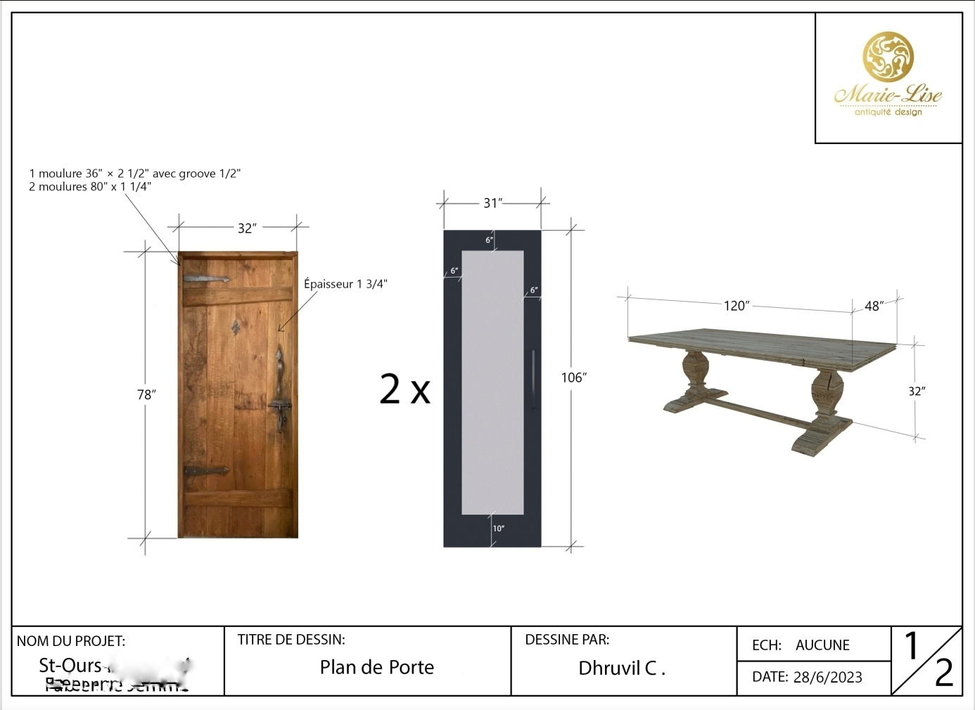 Table et porte en bois centenaire
