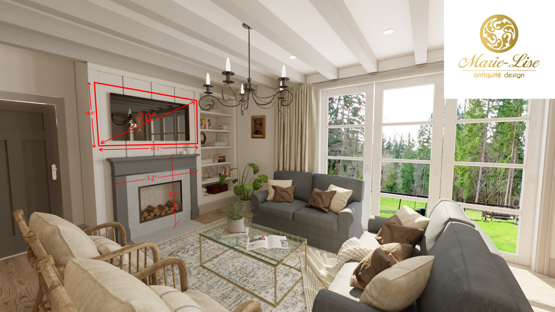 Salon rez-de-jardin avec vue sur le lac